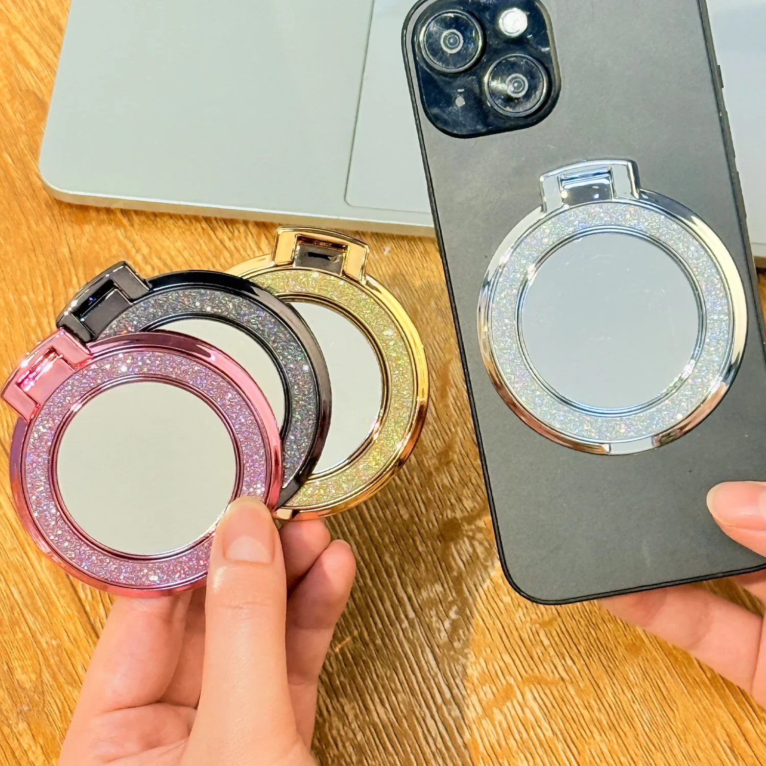 Pop Socket Grip - 빛나는 다이아몬드 폰 링 홀더, 원형