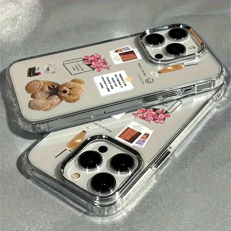 Xo Phone Accessories - 콜라주 테디베어 장미꽃 사진 폰케이스 아이폰