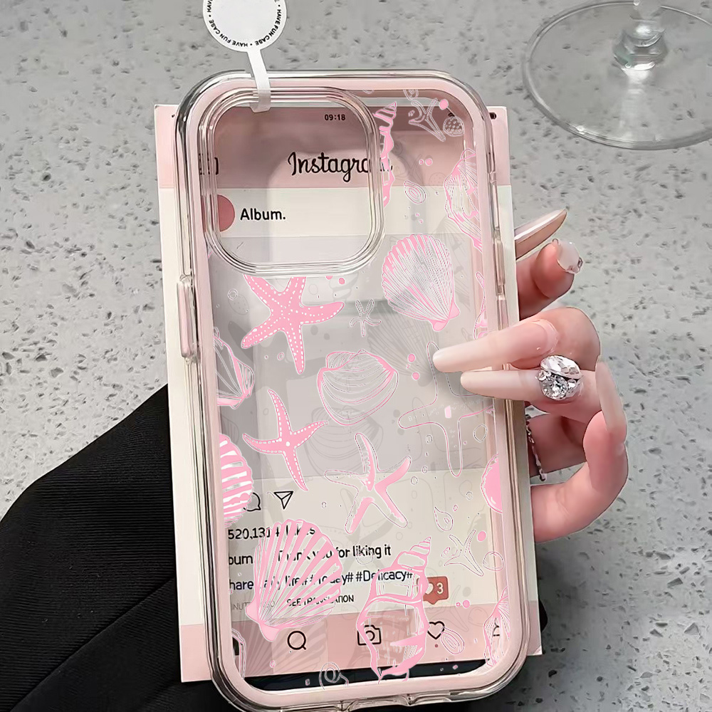 Xo Phone Accessories - 여름 핑크 조개껍질 투명 폰 케이스