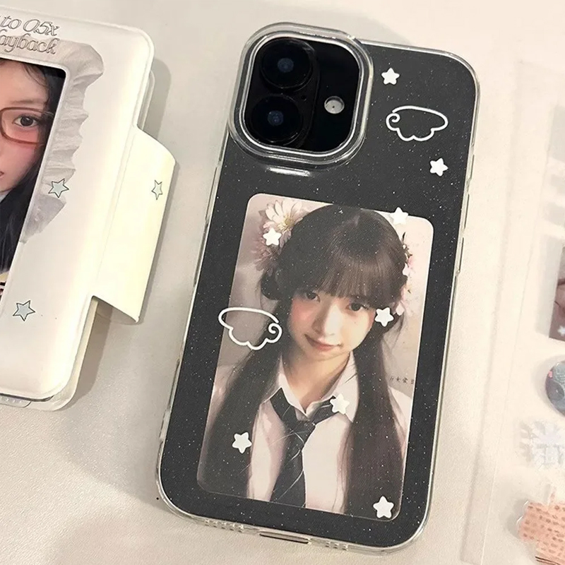 Y2K Phone Accessories - 귀여운 흰색 별 날개 만화 캐릭터