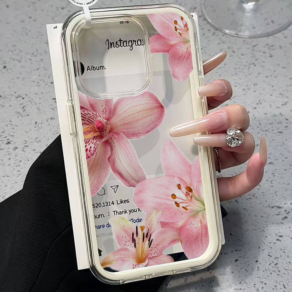 Xo Phone Accessories - 핑크 릴리 플라워 투명 폰 케이스